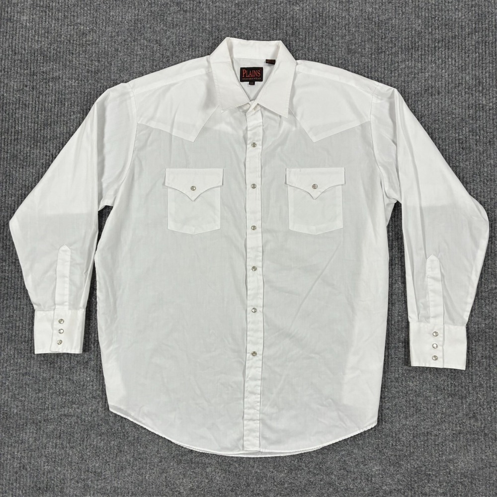 Plains Western Wear Pearl Snap Shirt Mens XL White Cowboy Ranch Long Sleeve